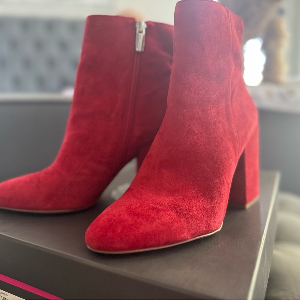 Vince Camuto Red Ankle Booties with Chunky Heel